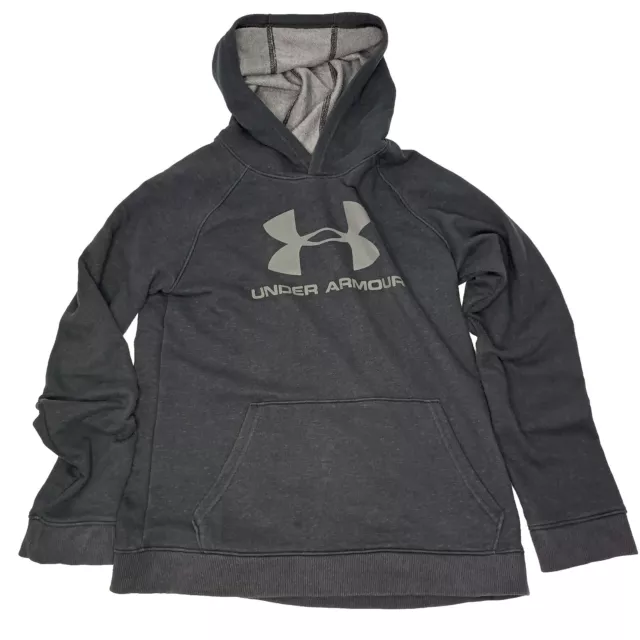 Under Armour Boys Hoodie Sweater Size Youth Large Black Hooded Pullover Big Logo