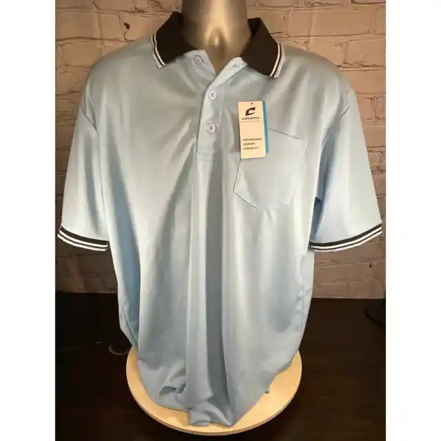 Champro Umpire Polo Shirt Mens Size XL Light Blue Mesh Short Sleeve Stretch