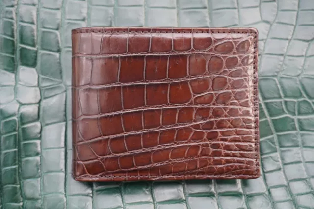 Double Side Brown Genuine Crocodile Alligator Skin Leather Men's Bifold Wallet