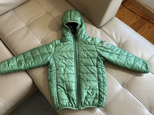 Authentic MONCLER Boys Down Puffer Jacket With attached Hood Size 7-8 Y Green