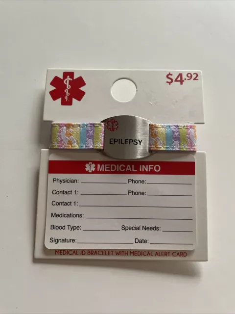 Pulsera de identificación médica con tarjeta de alerta médica epilepsia tela ajustable unicornios
