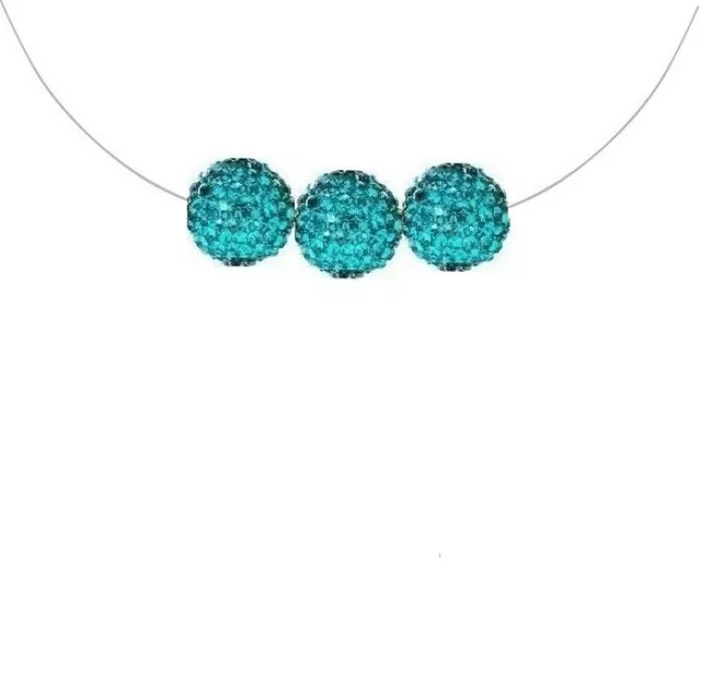 COLLIER Bracelet chaine de cheville 3 Boules TURQUOISE Cristal Fil NYLON