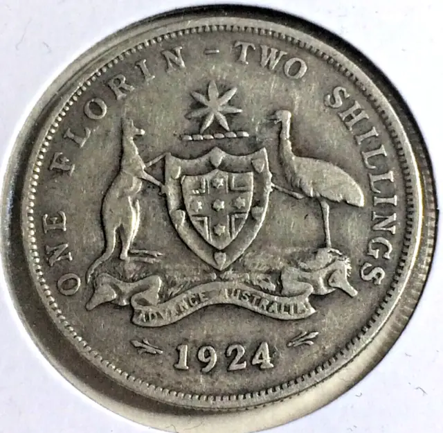 1924 Australia One Florin Two Shillings Sterling Silver Coin King George V (146)