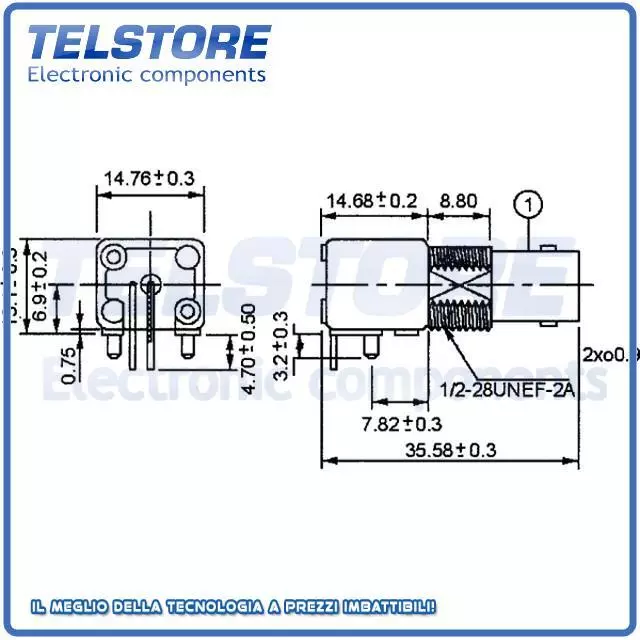 1pcs  Presa BNC femmina schermate angolare 50 ohm THT 100cicli  . 2