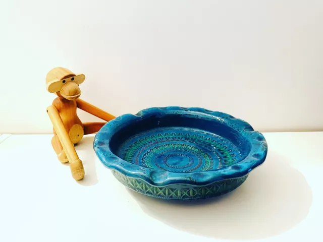 🔵 Aldo Londi per Bitossi centrotavola in ceramica decoro rimini blu anni 60
