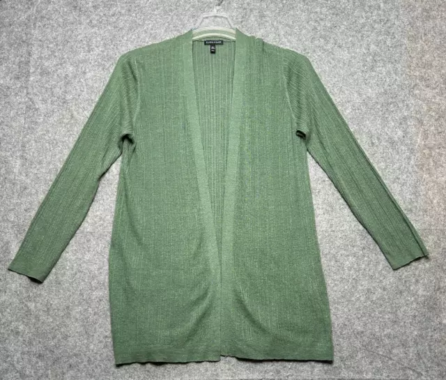 Eileen Fisher Sweater Womens Medium Green Organic Linen Cotton Cardi Open Light