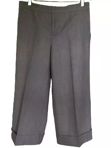 Marni Pants Womens 4 Gray Wide Leg Cropped Cuffed Wool Trouser Lightweight