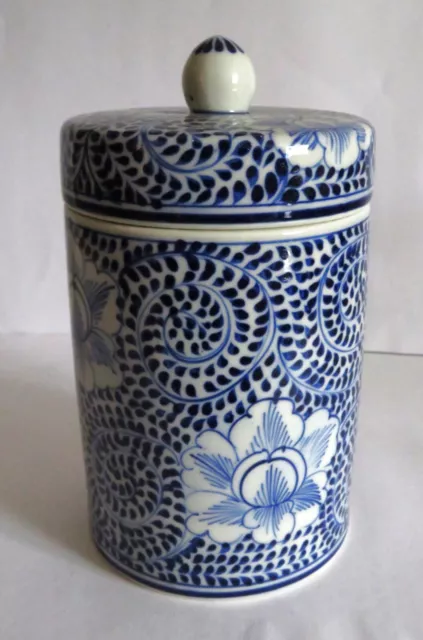 Vintage Blue & White Japanese Style Ceramic Lidded Tea Jar Canister Storage Pot