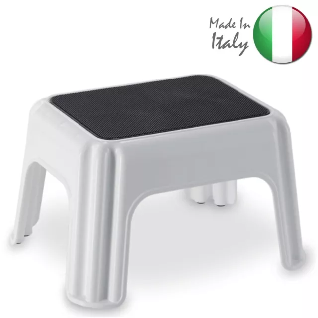 Sgabello Basso con Seduta Antiscivolo in Plastica Bianco Piccolo per Interni