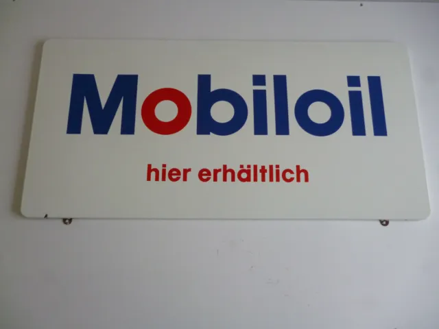 Mobiloil hier erhältlich Original altes Emailschild 1970er Jahre Tankstelle