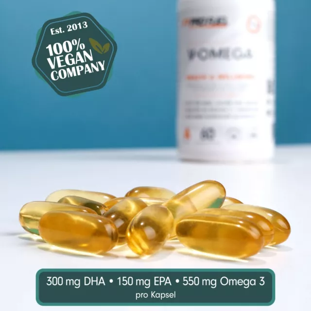 Omega 3 Kapseln 1000mg vegan aus Algenöl - 600 mg DHA + 300 mg EPA - 60 Kapseln 2
