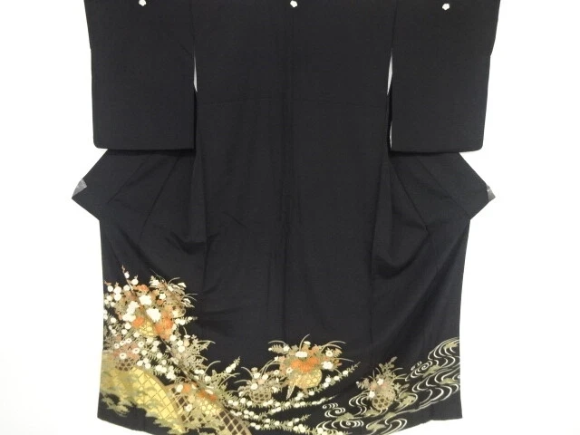 81234# Japanese Kimono / Antique Tomesode / Embroidery / Flower Basket