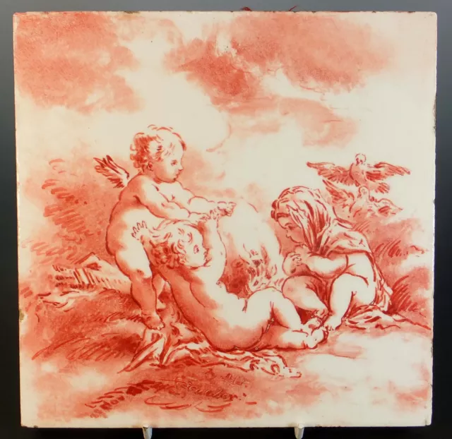 CHARMING RARE 19th. CENTURY HAND PAINTED MINTON 8" TILE after F. BOUCHER - 1879
