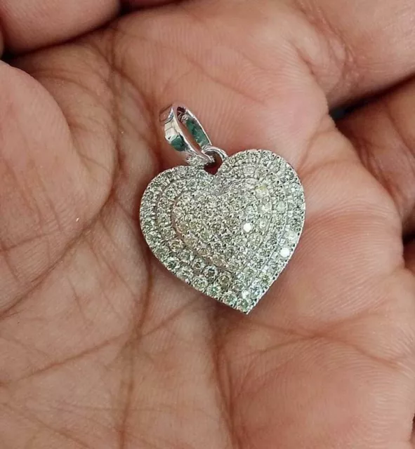 2Ct Round Cut VVS1 Diamond Cluster Heart Pendant 14k White Gold Over Free Chain