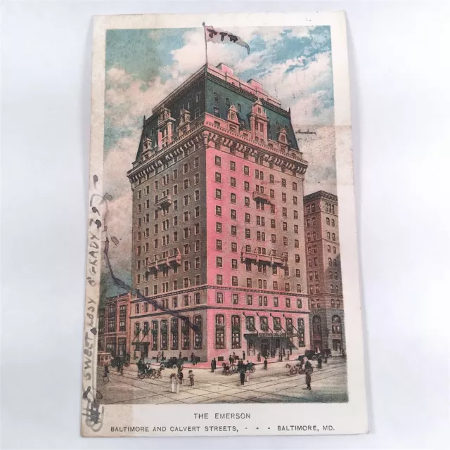 The Emerson Hotel at Baltimore & Calvert Baltimore Maryland Postcard Posted 1916