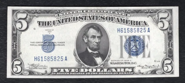 1934-A $5 Five Dollars Silver Certificate Currency Note Gem Uncirculated (E)