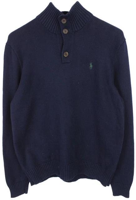 Polo By Ralph Lauren Maglione Uomo Medio Stretto Maglia Mezza Bottoni Blu