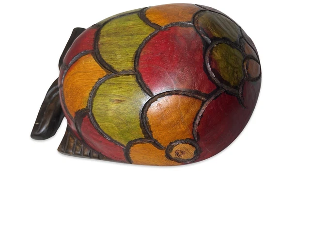 Mid Century Modern Vintage Carved Wood Fish Shaped Nut Serving Dish Bowl