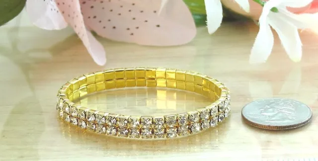 22K Thai Baht Dp Gold ~ Sml Diamond Free Size Stretchy Girl Tennis Bracelet
