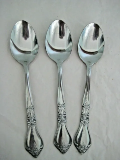 3 Rogers Unknown Pattern Rose Floral Stainless Korea Oval Place Soup Spoon  New