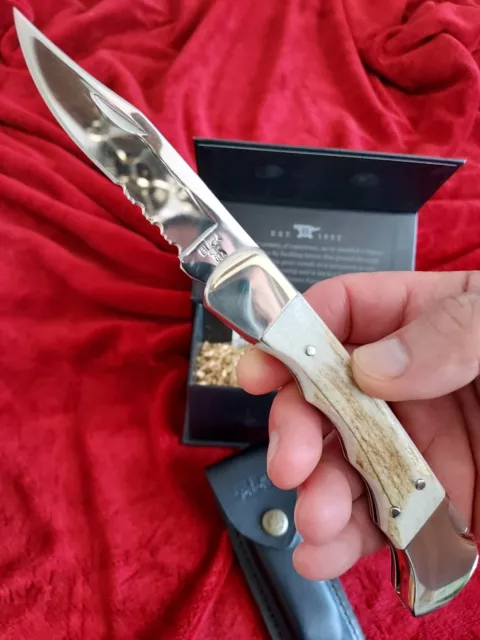 Buck 110 Knives Knife, Elk Horn Handles, Custom Knife Shop, Mint, Very Nice!