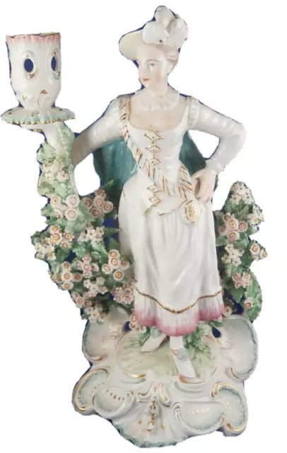 Antique 18thC Derby Porcelain Figural Lady Candlestick Porzellan Kerzenhalter