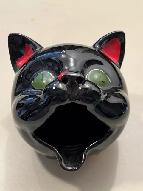 Vintage 1950s Shafford Black Cat Redware Smoker Ashtray - Japan -  Halloween