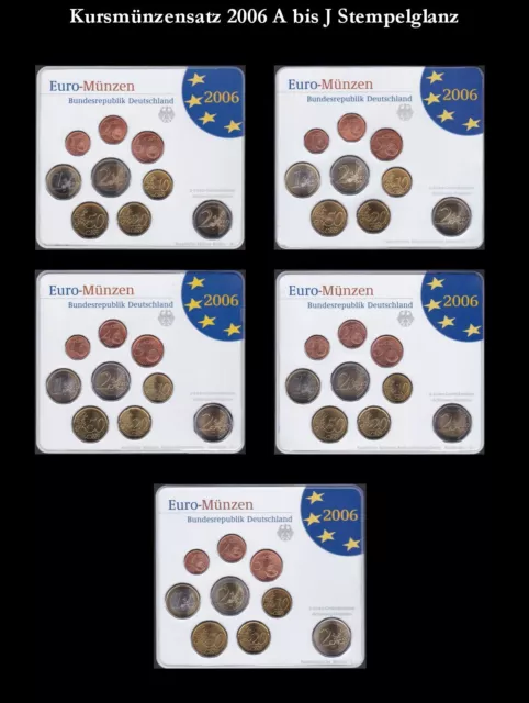 BUND BRD KMS Euro-Kursmünzensätze 2006 in Stempelglanz zur Auswahl stehen ADFGJ