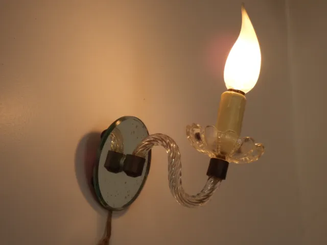 Ancienne Applique Murale en Verre et Miroir Forme Bougie  Ampoule Flamme Vintage