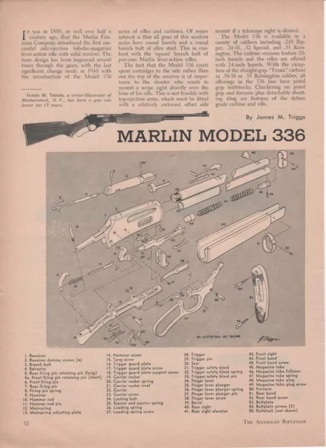 1957 MARLIN MODEL 336 Rifle Exploded View Diagram Vintage Print Ad ...