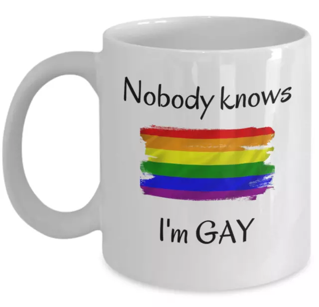 LGBT Rainbow flag coffee mug - Nobody knows I'm Gay - Funny lesbian pride gifts