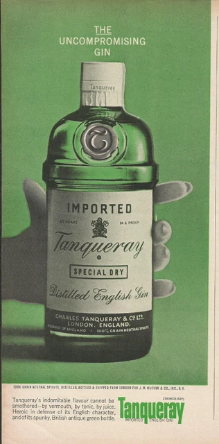 TANQUERAY Gin -Heroic in defense of its English Character- 1964 Vintage Print Ad