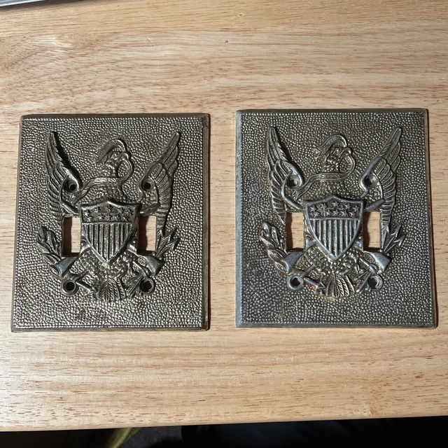 Vtg James Papalia Original 1965 Eagle Double Light Switch Cover Wall Plate Brass