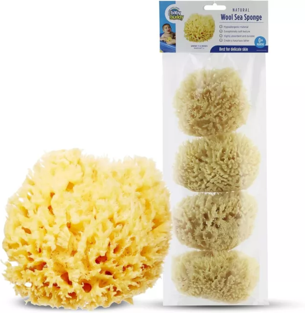 4 pack - Baby Buddy Natural Baby Bath Sponge 4-5” Ultra Soft Premium Sponge