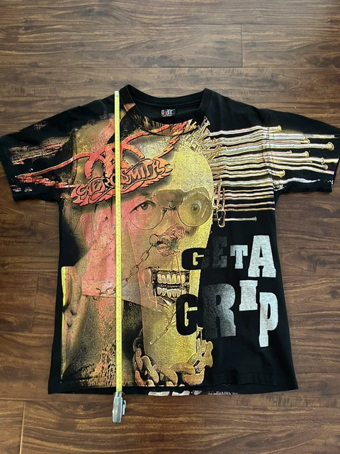 Aerosmith Vtg 90’s Get a Grip Skull All Over Print Black Concert T Shirt Sz XL