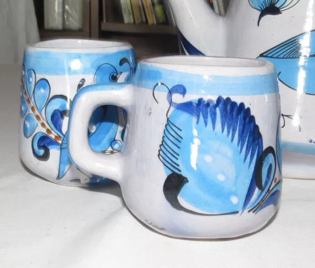Mexico Pottery Théière Et Quatre Tasses - Bleu Oiseaux 2