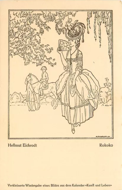 c1911 Postcard Artist Signed H. Eichrodt, "Rokoko" Woman in Old-Fashioned Dress