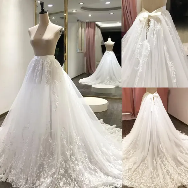 White Wedding Detachable Skirt Lace Applique Removable Train Lace Up Bridal Gown