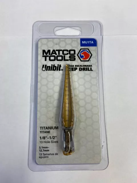 USA MADE Matco Tools Unibit Titanium Step Drill 1/8” - 1/2” 13 Hole Sizes MU1TA