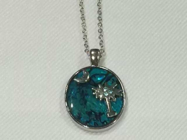 Beautiful Natural Abalone Paua Shell Palm Tree Necklace with Rhinestones Pendant