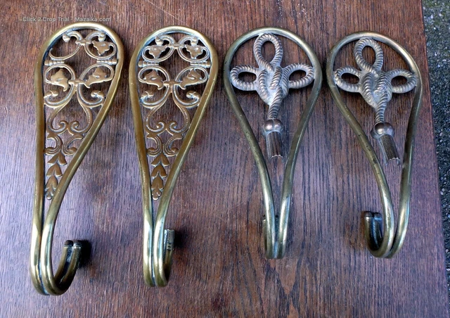 2 pairs Victorian country house antique tied rope foliate curtain tie backs ties