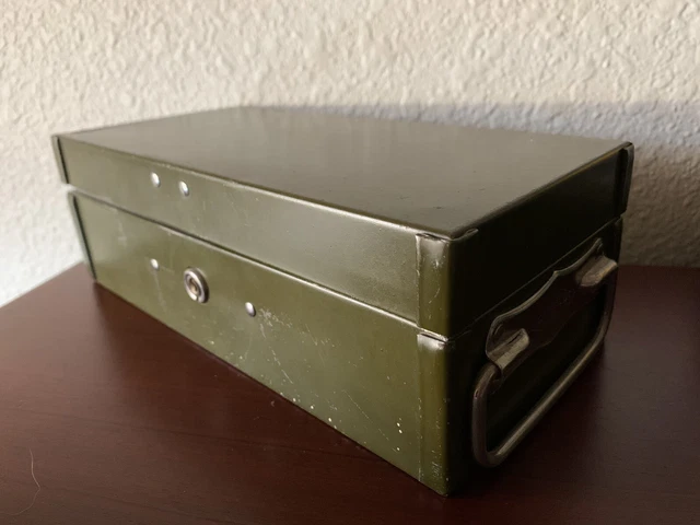 Vintage Bankers Green Metal Cash Check Box NO key Handle