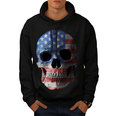 Wellcoda Skull Flag American USA Mens Hoodie, Death Casual Hooded Sweatshirt