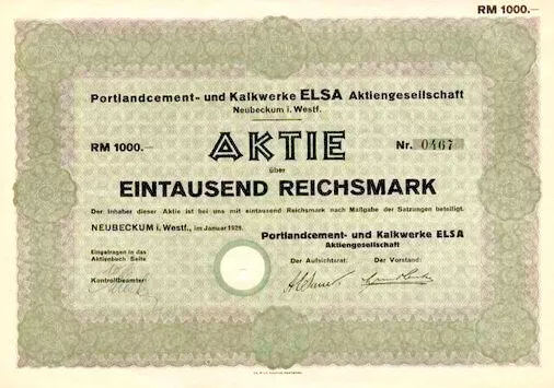 Lot 10x Portlandcement- und Kalkwerke Elsa Neubeckum Aktie 1929 Heidelbergcement