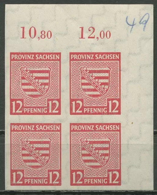SBZ Provinz Sachsen 1945 Wappen mit WZ fallend 71 X 4er-Block Ecke 2 postfrisch