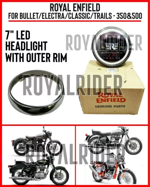 Royal Enfield 7" Led Headlight With Outer Rim For Bullet/Electra/Classic/Trails