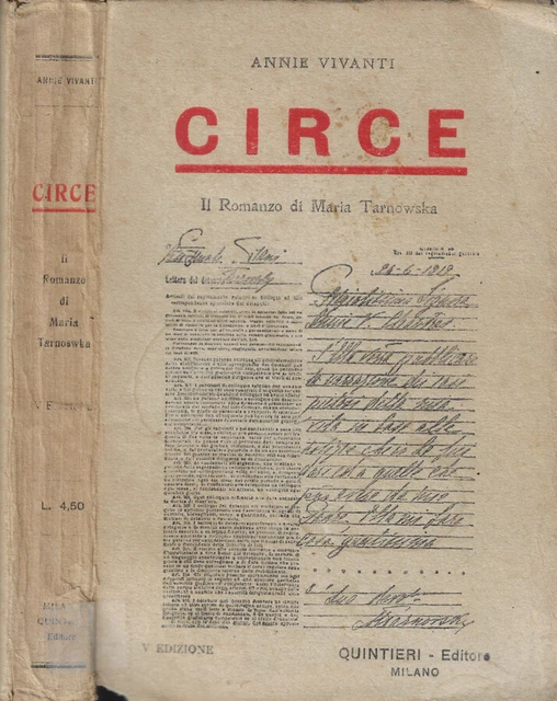 CIRCE. IL ROMANZO di Maria Tarnowska. Annie Vivanti. 1919. V ED.. EUR 8