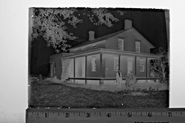 5x7" Man Hat Suit House Glass Plate Negative Black & White Photo VINTAGE R633