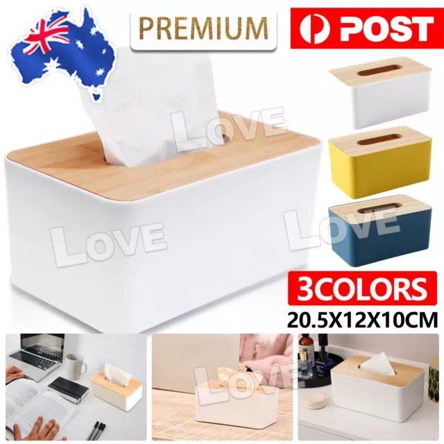 Tissue Box Dispenser Paper Storage Holder Napkin Case Organizer Wooden Cover AU