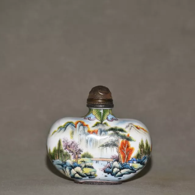 Old Chinese Qing Dynasty Copper Cloisonne Enamel Hand-painted Snuff Bottle /02